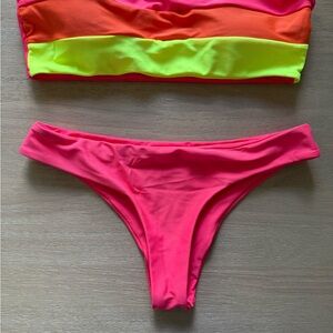 SHEIN Neon Pink and Orange Bikini Set